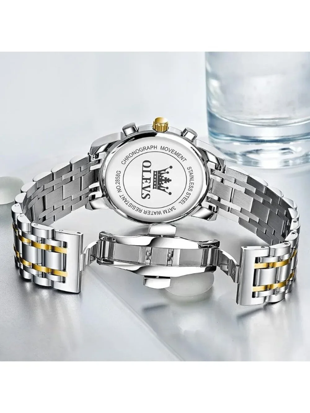 Olevs Men's Silver Multifunction White Face Waterproof Chronograph Wrist Watch